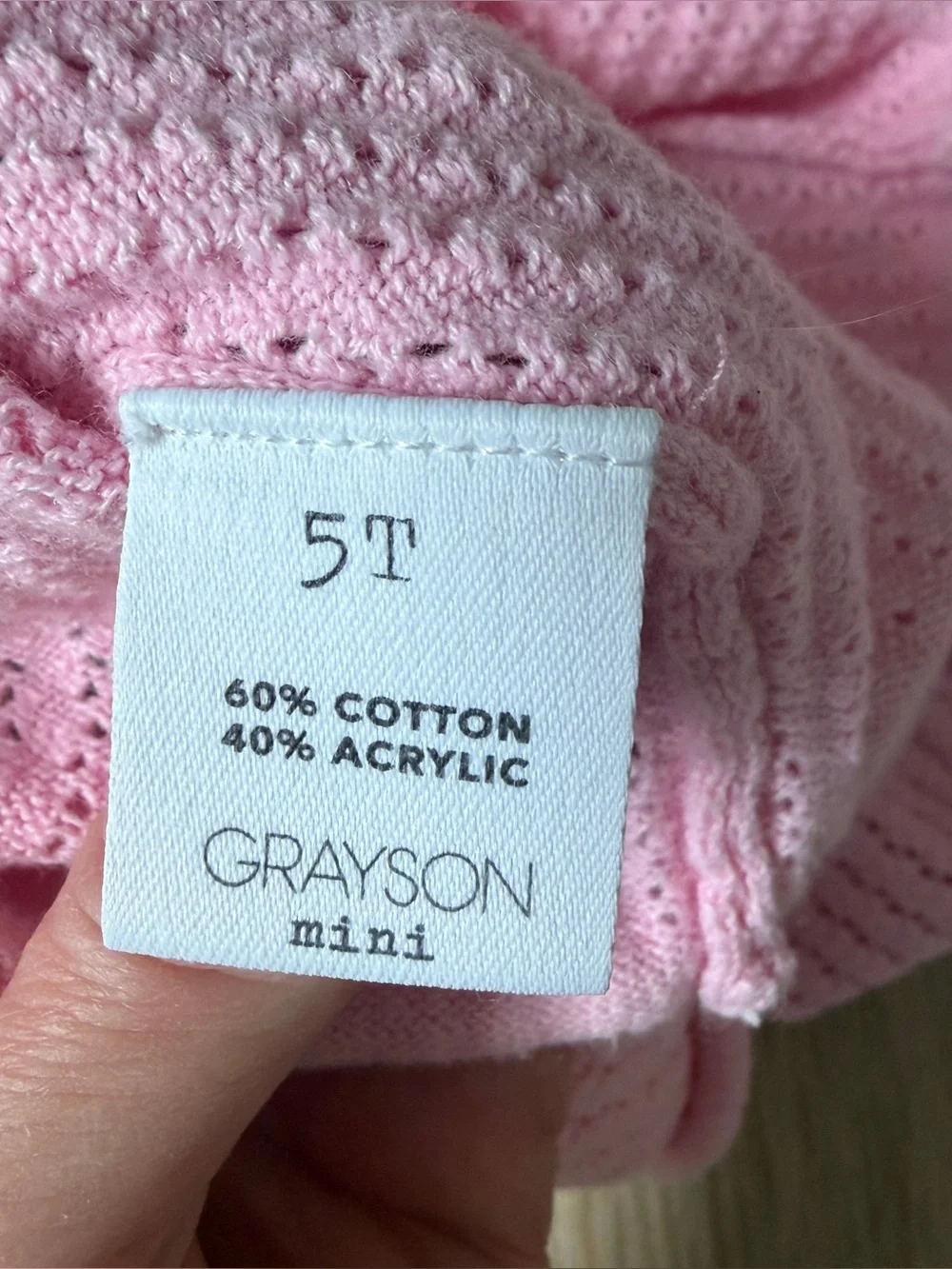 NWOT Grayson Mini Girls Baby Pink Pointelle Knit Sweater Sz 5T  Pullover*S22